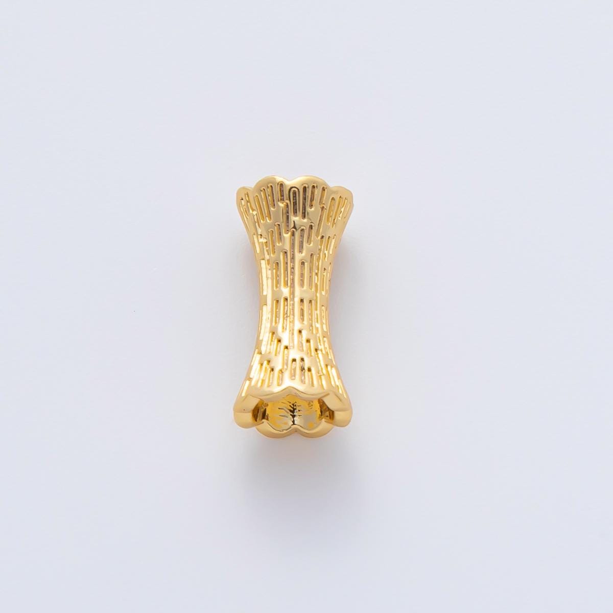 18K Gold Filled 13.8mm Long Textured Cylinder Hourglass Bead Spacer DIY Jewelry Supply Finding for Custom Necklace & Bracelet | B-546
