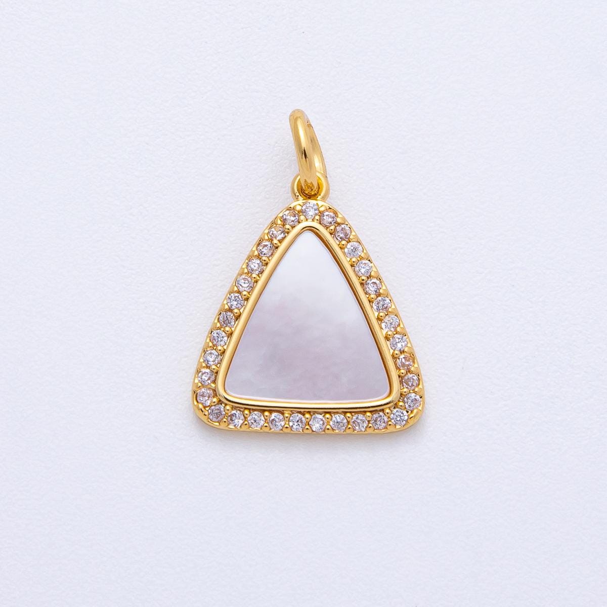 18K Gold Filled 15.5mm Shell Pearl Micro Paved CZ Triangle Charm Iridescent Pendant DIY Custom Jewelry Supply for Necklace | AK-046