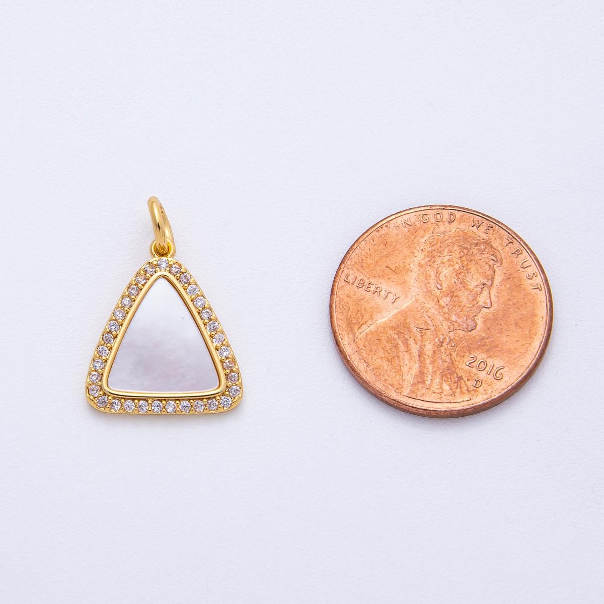18K Gold Filled 15.5mm Shell Pearl Micro Paved CZ Triangle Charm Iridescent Pendant DIY Custom Jewelry Supply for Necklace | AK-046