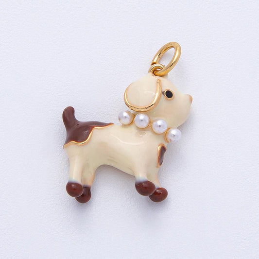 18K Gold Filled 17.5mm Shell Pearl Dog Puppy Charm Cute Enamel Pet DIY Jewelry Supply Finding Custom Necklace & Bracelet | AK-047