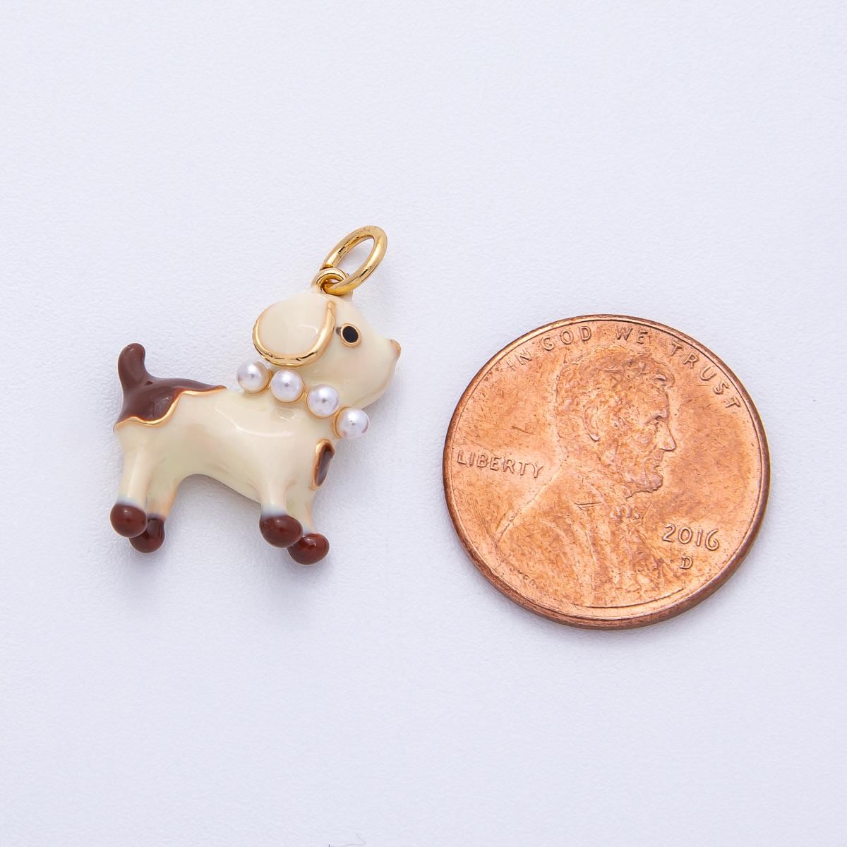 18K Gold Filled 17.5mm Shell Pearl Dog Puppy Charm Cute Enamel Pet DIY Jewelry Supply Finding Custom Necklace & Bracelet | AK-047