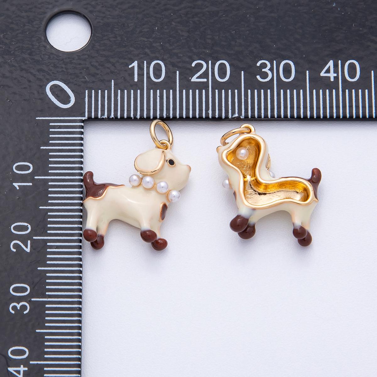 18K Gold Filled 17.5mm Shell Pearl Dog Puppy Charm Cute Enamel Pet DIY Jewelry Supply Finding Custom Necklace & Bracelet | AK-047