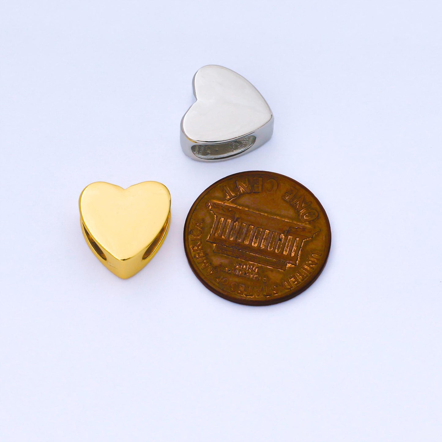 12mm Gold Filled Heart Beads, Large Hole Spacer Beads, Heart Shaped Charms, Sliding Beads Spacer for Cord Bracelet Necklace Supply B-851