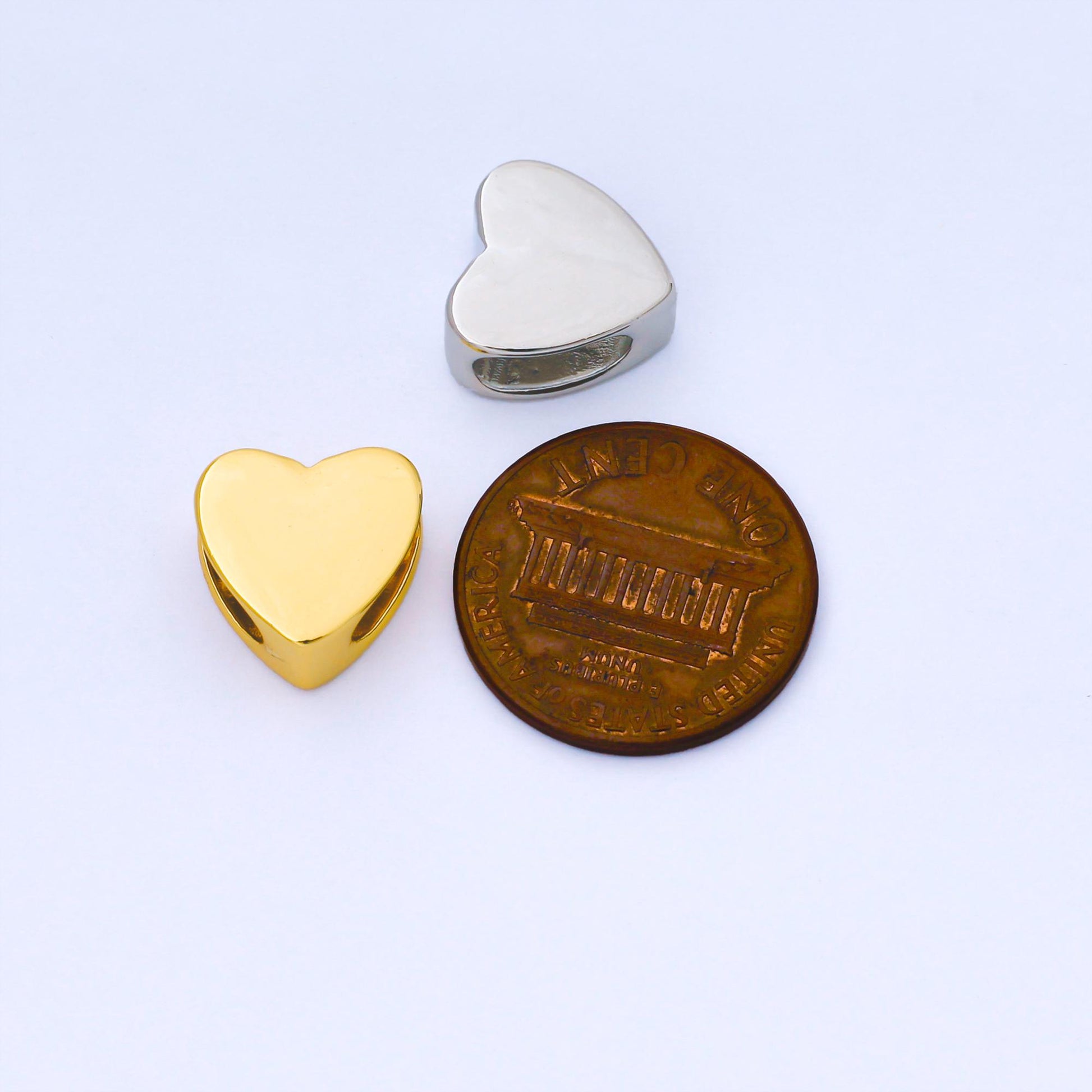 12mm Gold Filled Heart Beads, Large Hole Spacer Beads, Heart Shaped Charms, Sliding Beads Spacer for Cord Bracelet Necklace Supply B-851