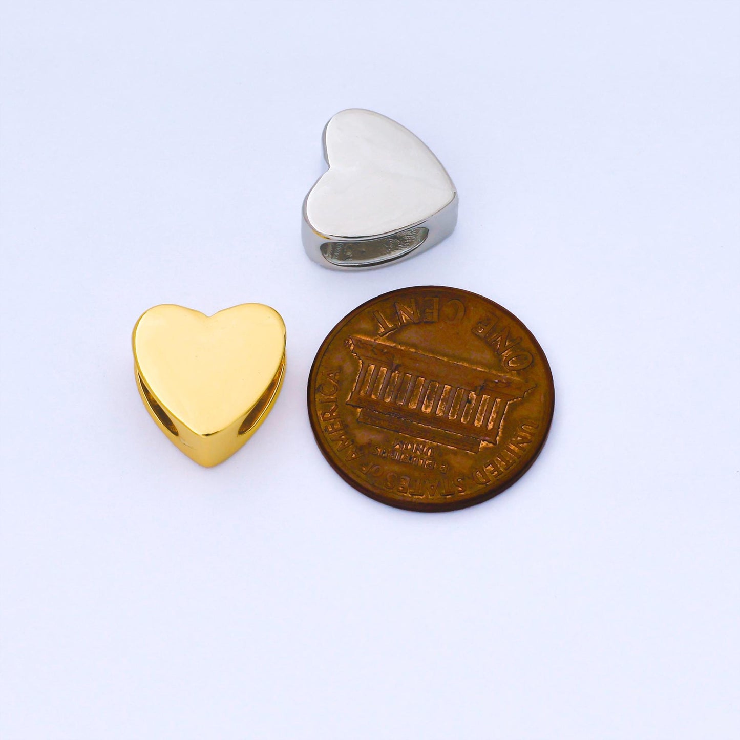 12mm Gold Filled Heart Beads, Large Hole Spacer Beads, Heart Shaped Charms, Sliding Beads Spacer for Cord Bracelet Necklace Supply B-851