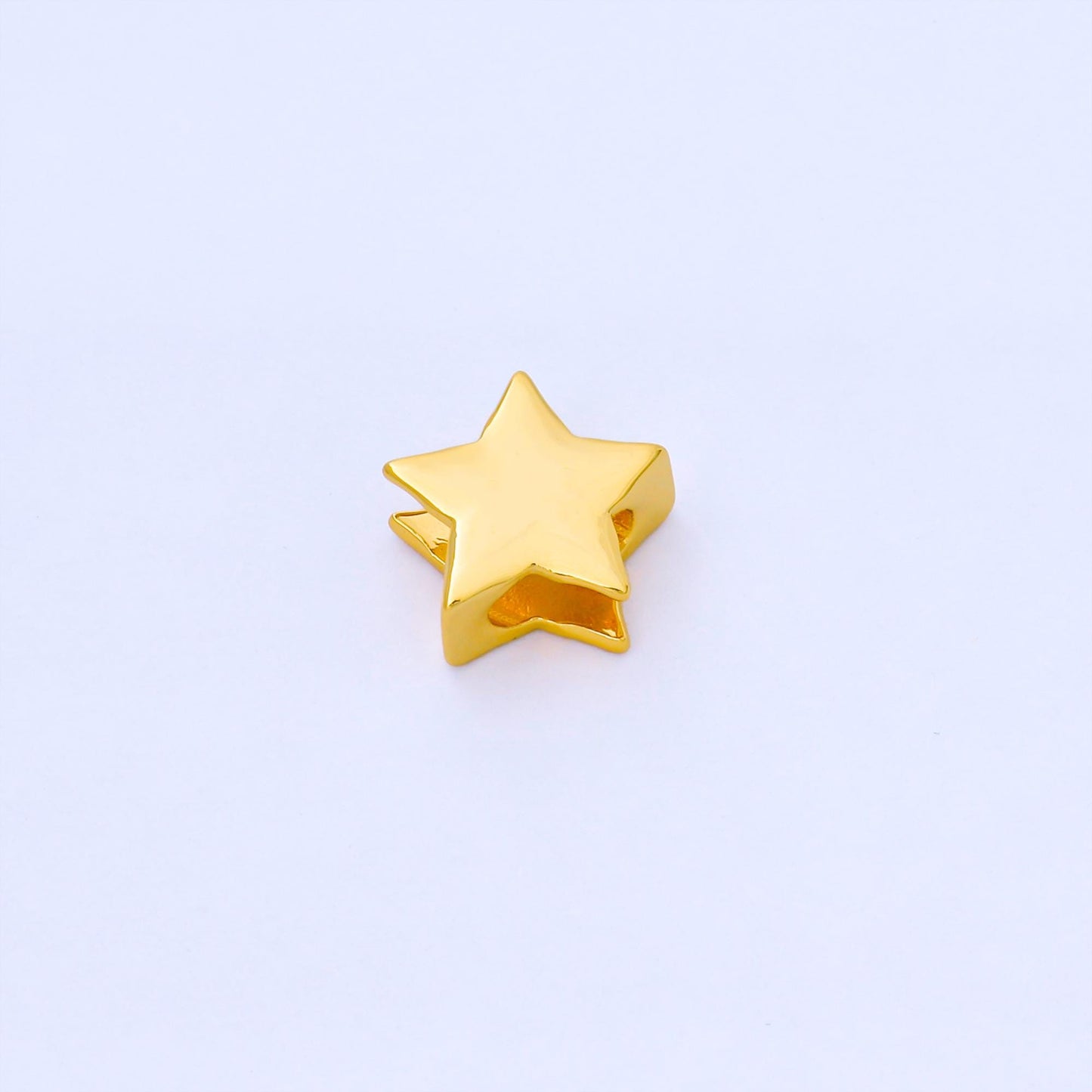 18k Gold Filled Star Beads Large Hole Spacer Beads, Celestial Shaped Charms, Sliding 13mm Bead for Cord Bracelet Necklace Supply B-852
