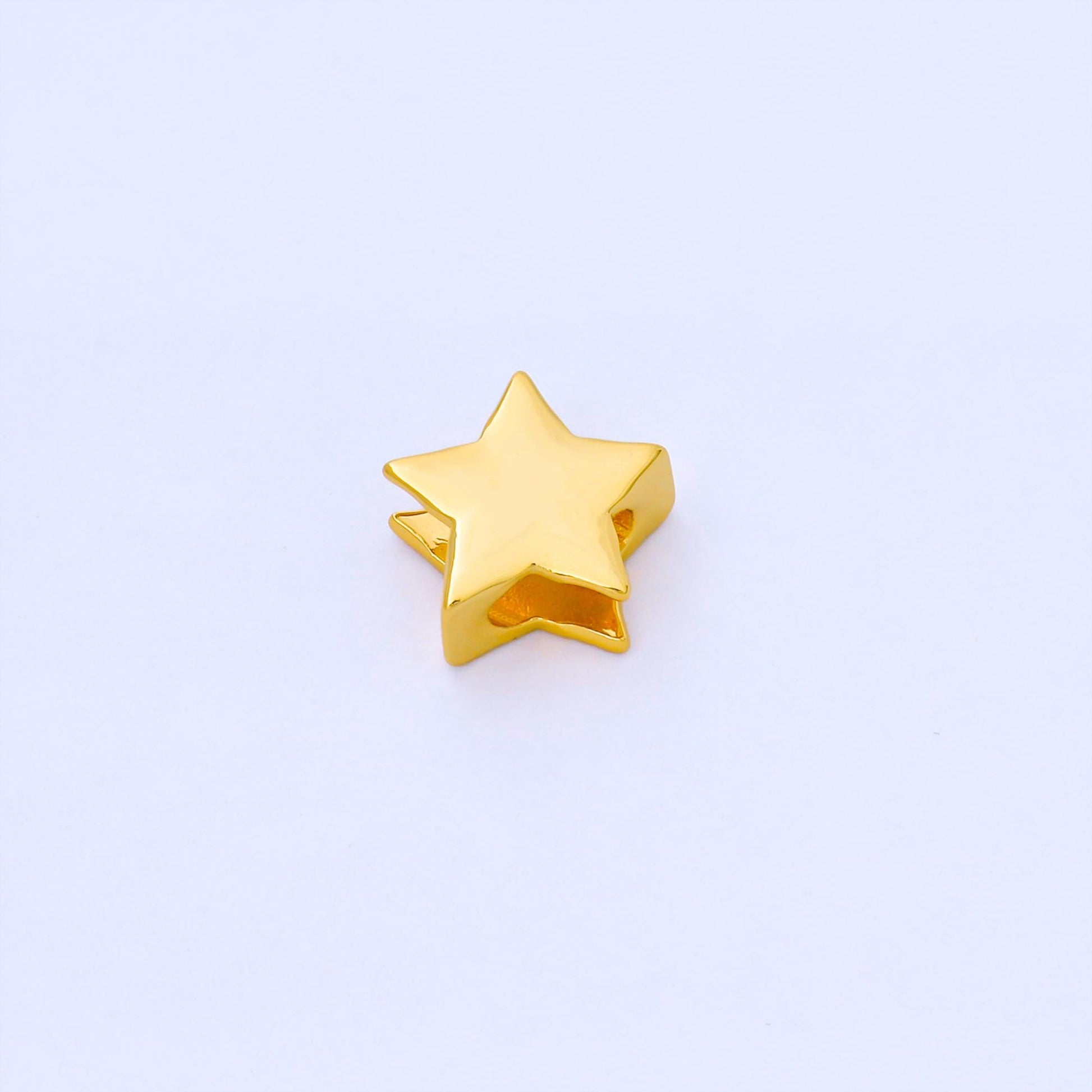 18k Gold Filled Star Beads Large Hole Spacer Beads, Celestial Shaped Charms, Sliding 13mm Bead for Cord Bracelet Necklace Supply B-852