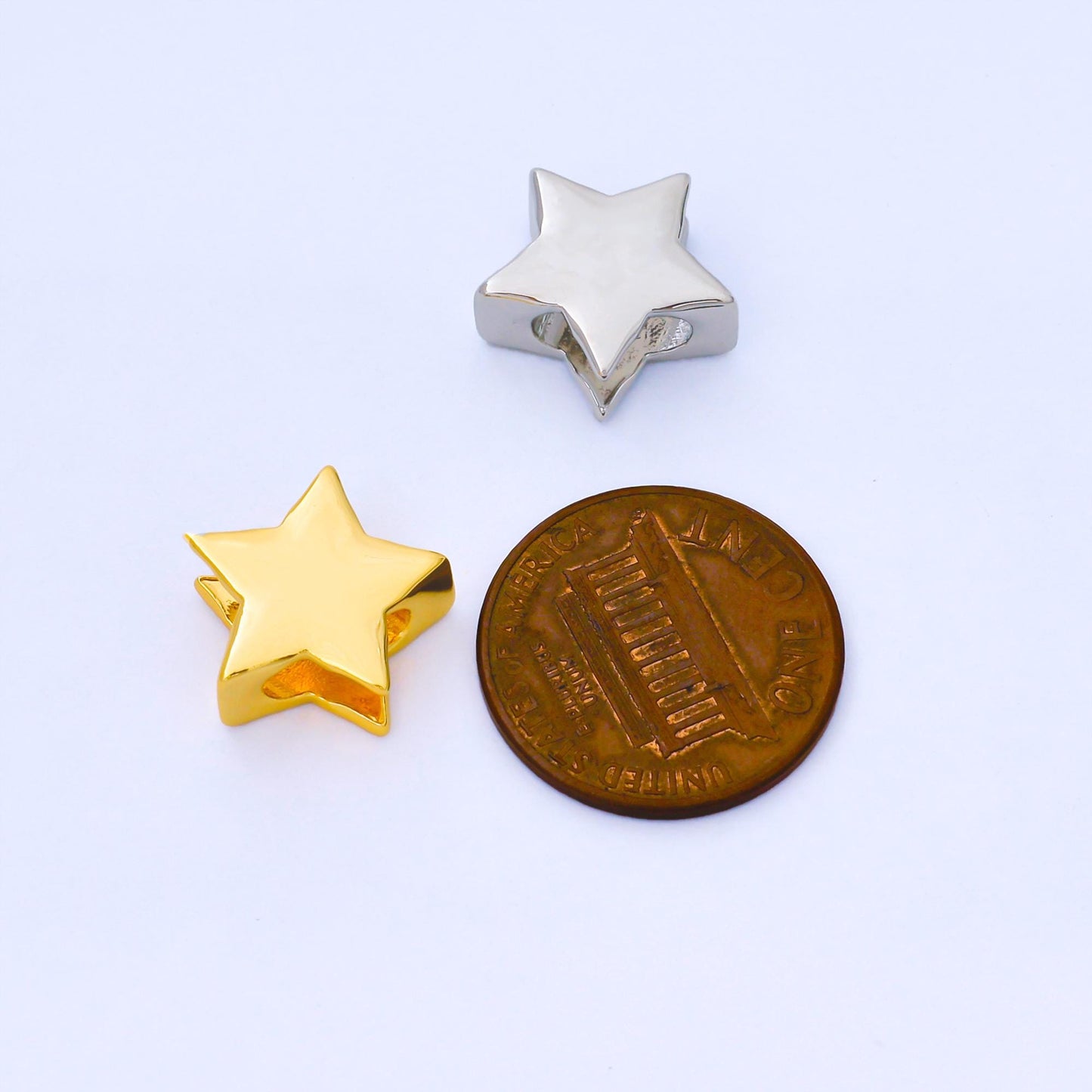18k Gold Filled Star Beads Large Hole Spacer Beads, Celestial Shaped Charms, Sliding 13mm Bead for Cord Bracelet Necklace Supply B-852