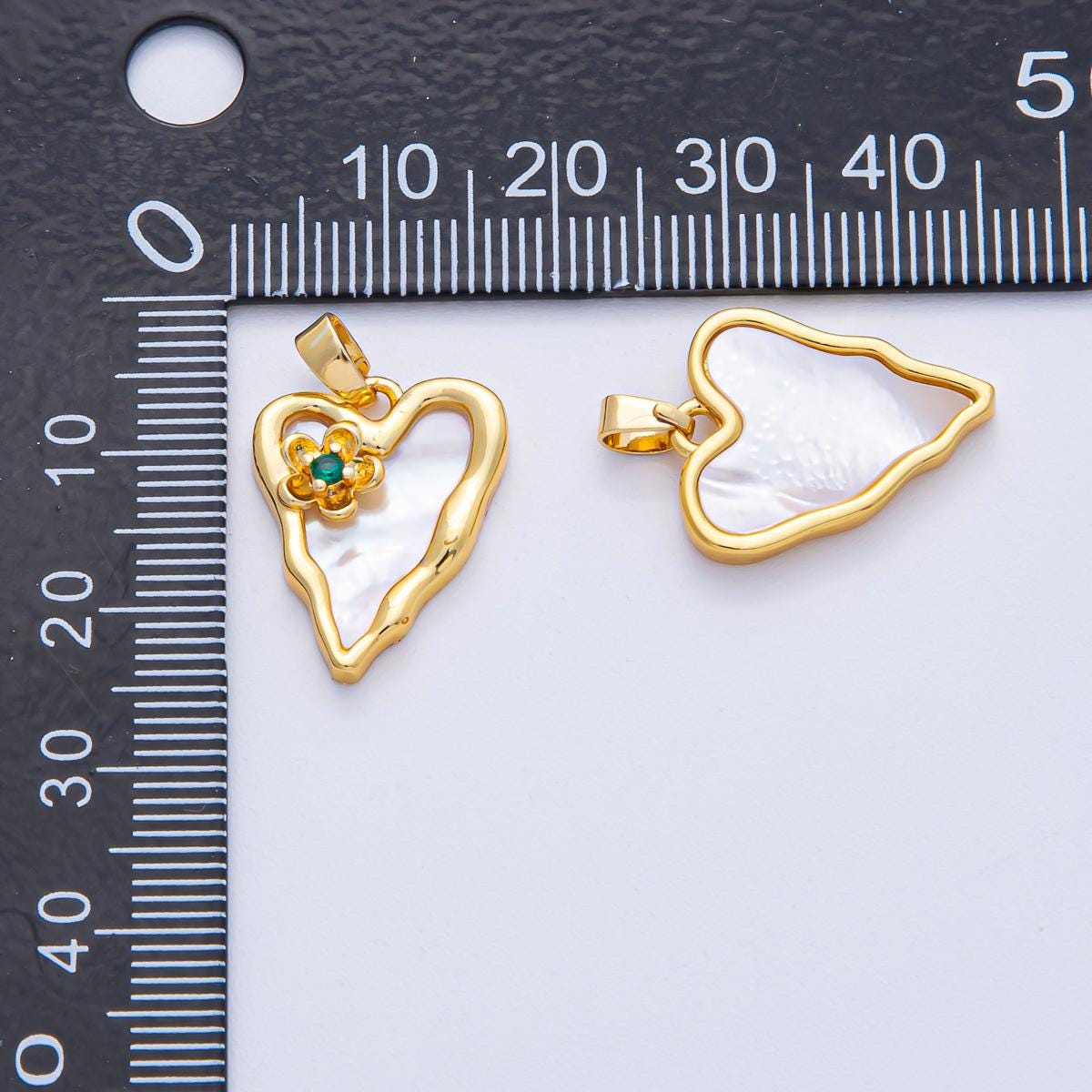 18K Gold Filled 19.5mm Green CZ Flower Shell Pearl Molten Heart Pendant in Gold & Silver DIY Custom Jewelry Supply Finding Necklace | AF1204
