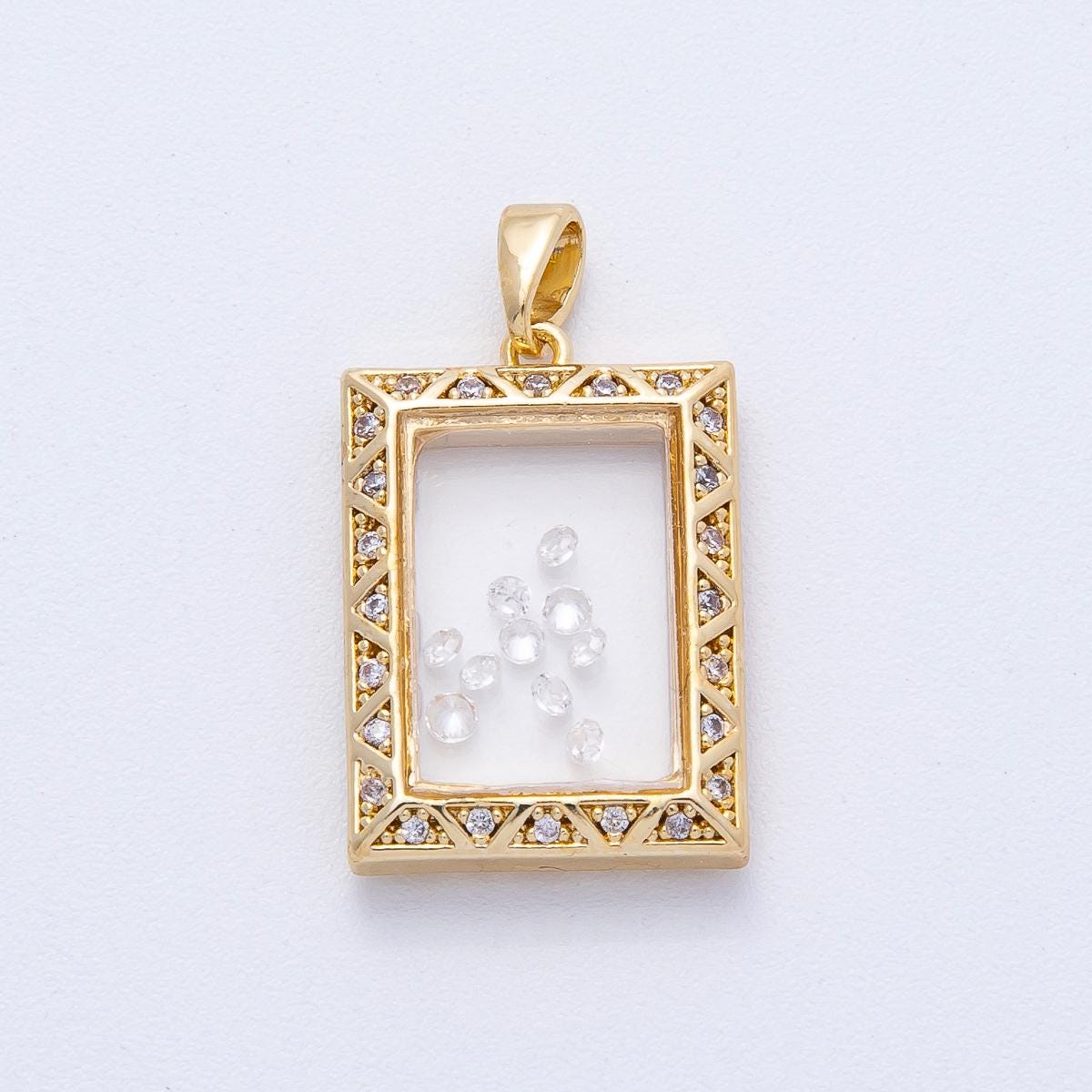18K Gold Filled 21.6mm Clear CZ Micro Paved Geometric Rectangular Statement Pendant DIY Jewelry Supply for Custom Necklace | AF-1224