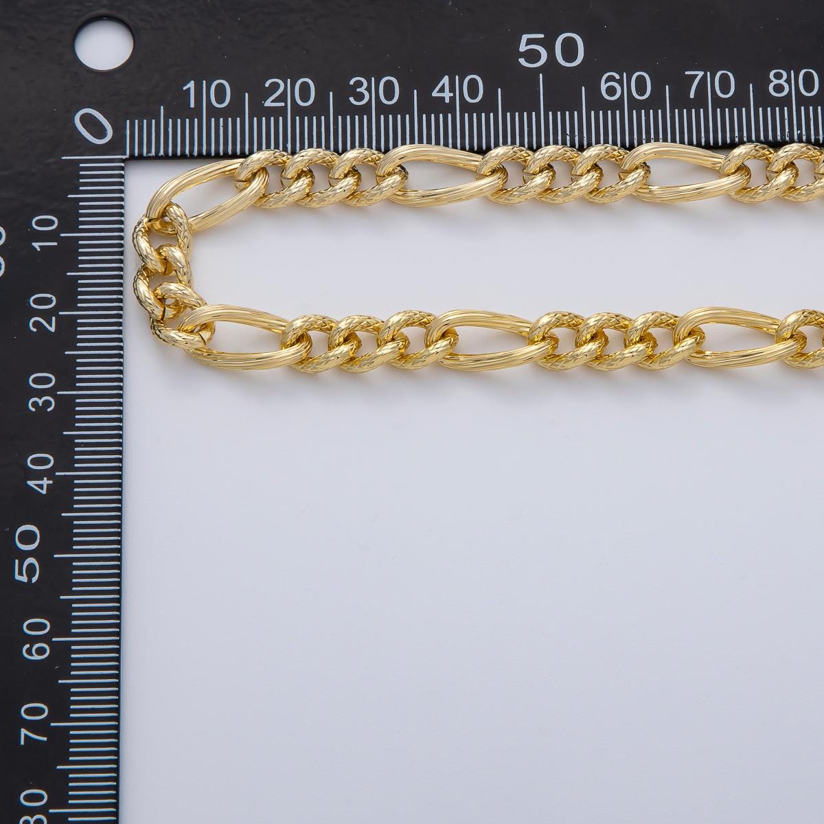 Medium Gold fancy figaro chain by yard, cable figaro chain, wholesale bulk roll chain for bracelet, necklaces jewelry making | ROLL-1769