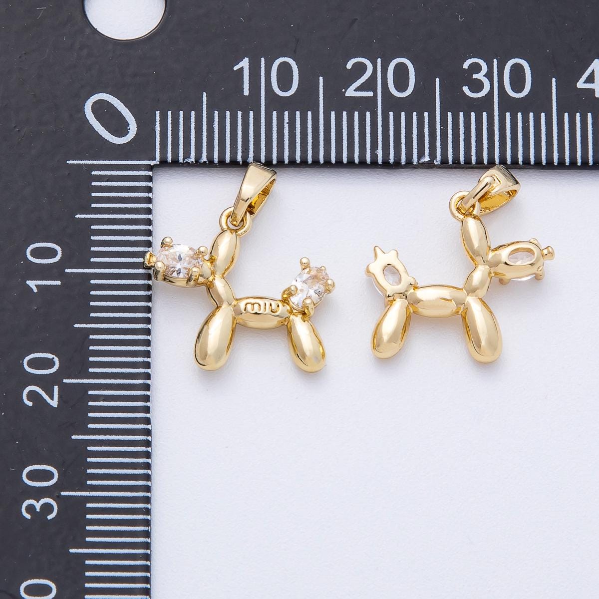 18K Gold Filled 16.4mm Clear CZ Balloon Animal Puppy Dog Pendant 3D Multidimensional Charm DIY Custom Jewelry Supply for Necklace | AF-1231