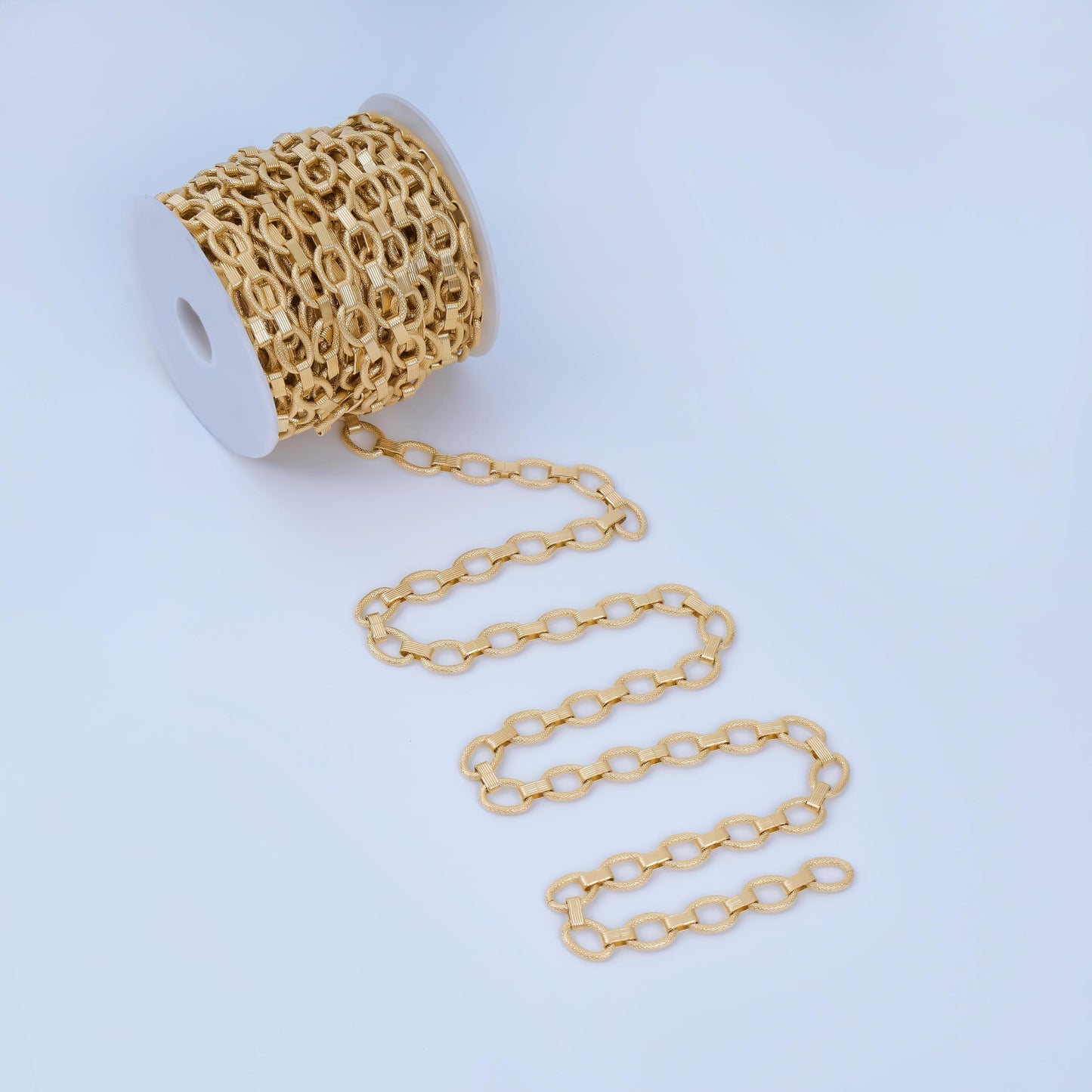 24K Gold Filled 12mm Snake Textured Ribbed Link Cable Unfinished Statement Chain by Yard Wholesale Bulk DIY Jewelry Supplies | Roll-2013