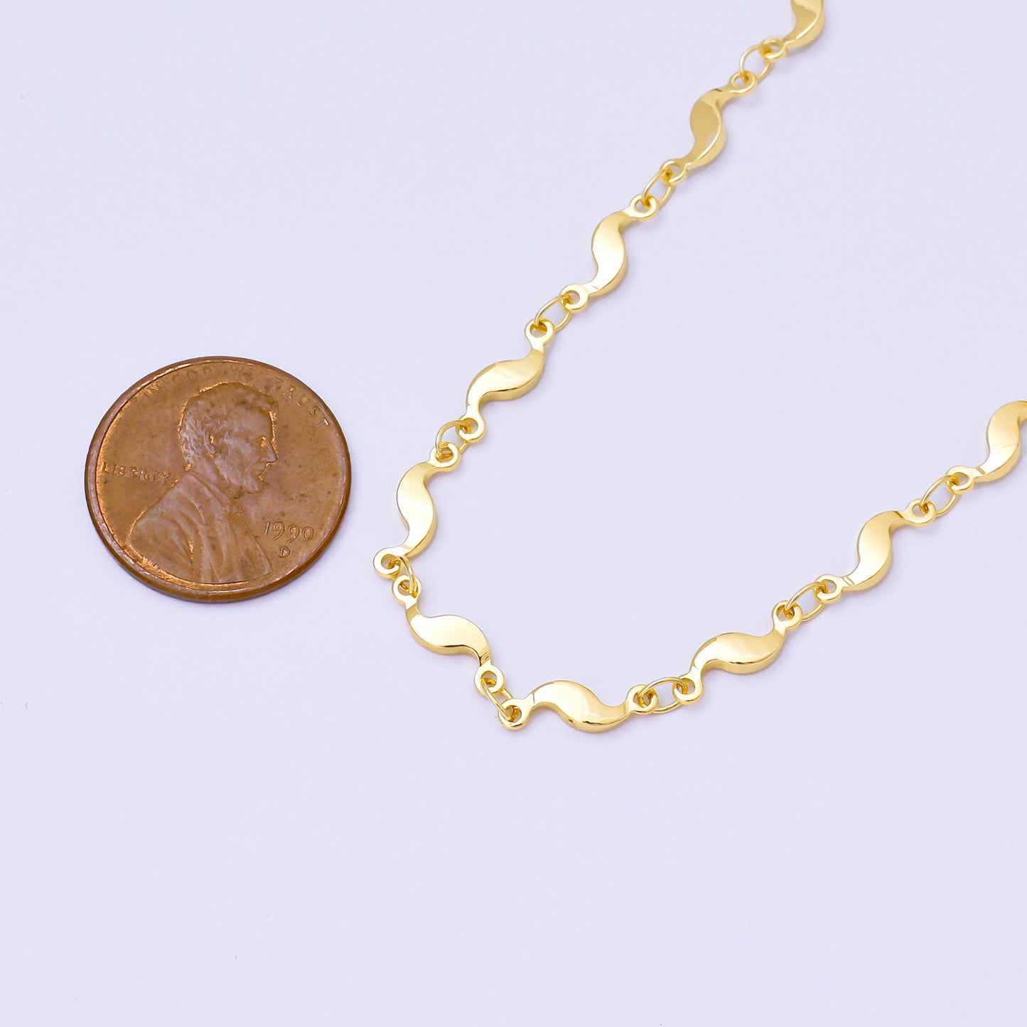 24K Gold Filled 3.5mm Geometric Curved Link Unfinished Chain by Yard in Gold & Silver Wholesale Bulk DIY Jewelry Supplies | Roll-2011