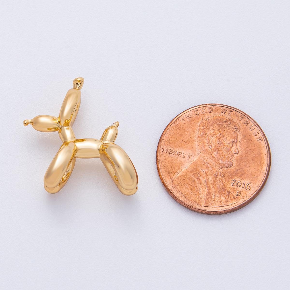 18K Gold Filled Balloon Dog 3D Multidimensional Slide Charm Bead Animal Charm DIY Jewelry Making Supplies for Necklace & Bracelet | B-548