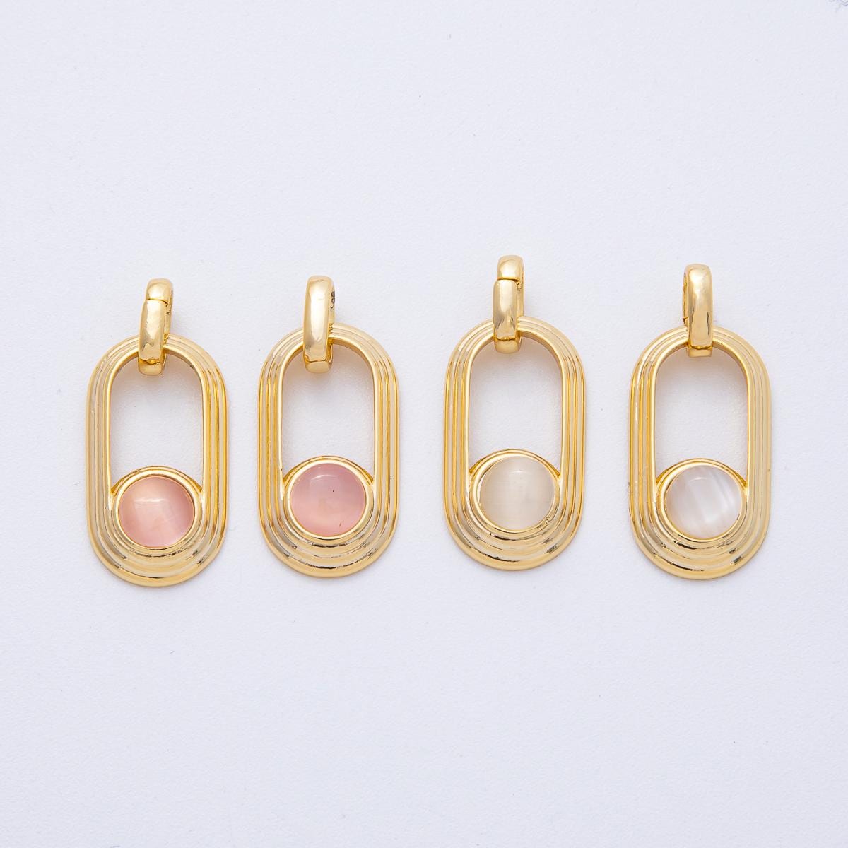 18K Gold Filled 21.4mm Clear, Pink Gemstone Round Open Oblong Pendant DIY Jewelry Making Supply for Custom Necklace & Bracelet | AF1225