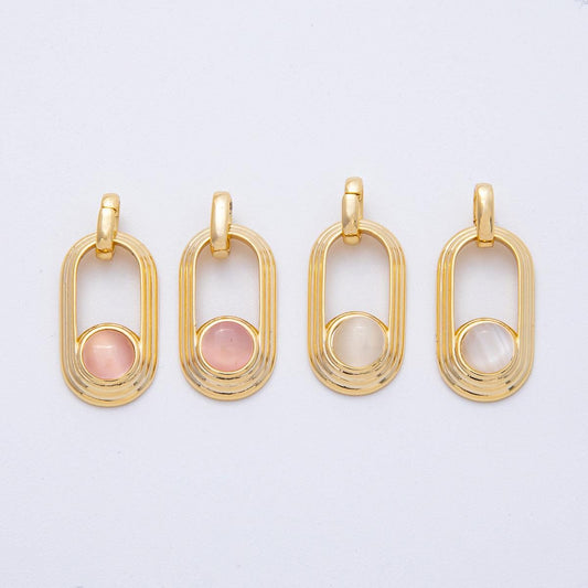 18K Gold Filled 21.4mm Clear, Pink Gemstone Round Open Oblong Pendant DIY Jewelry Making Supply for Custom Necklace & Bracelet | AF1225