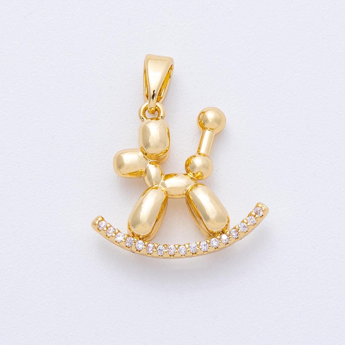 18K Gold Filled 16.9mm Balloon Dog Micro Paved CZ 3D Multidimensional Animal DIY Jewelry Making Supplies for Necklace & Bracelet | AF-1226