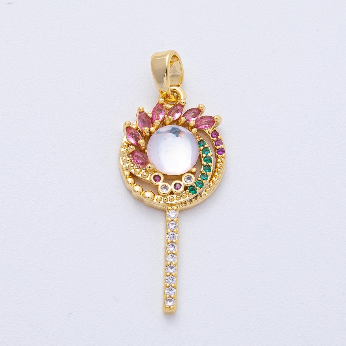18K Gold Filled 27.7mm Multicolor CZ Circular Wand Pendant Radiant Crystal Charm DIY Jewelry Making Supplies for Necklace Bracelet | AF-1227