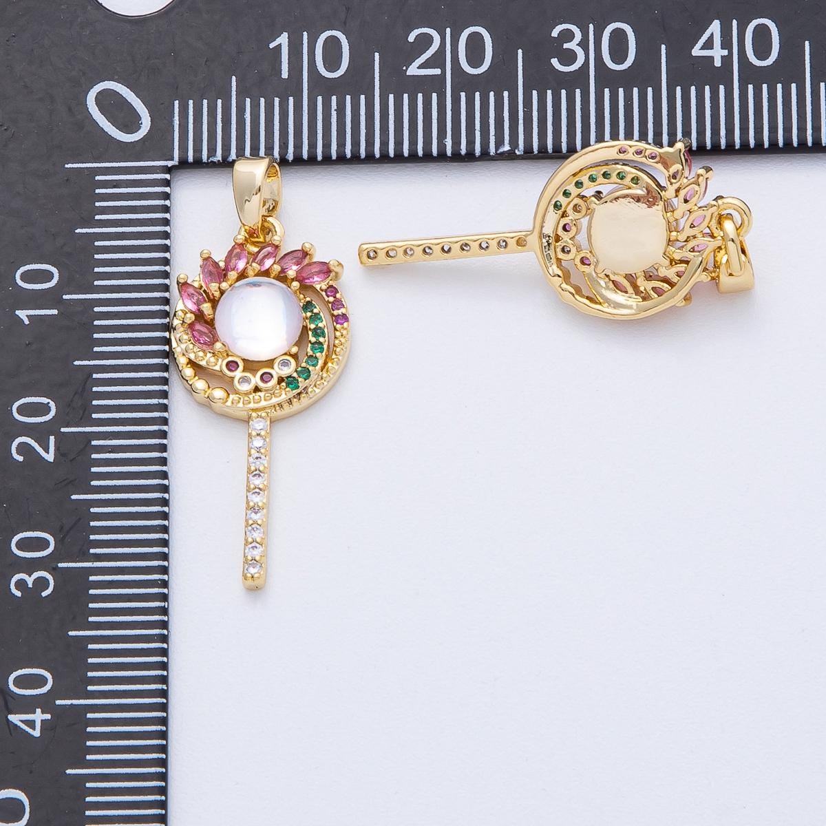 18K Gold Filled 27.7mm Multicolor CZ Circular Wand Pendant Radiant Crystal Charm DIY Jewelry Making Supplies for Necklace Bracelet | AF-1227