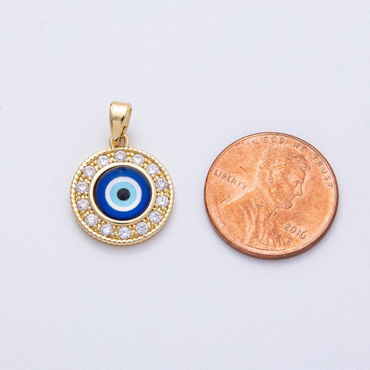 18K Gold Filled 16.9mm Evil Eye Micro Paved CZ Round Pendant Protection Enamel Charm DIY Jewelry Making Supplies | AF-1229