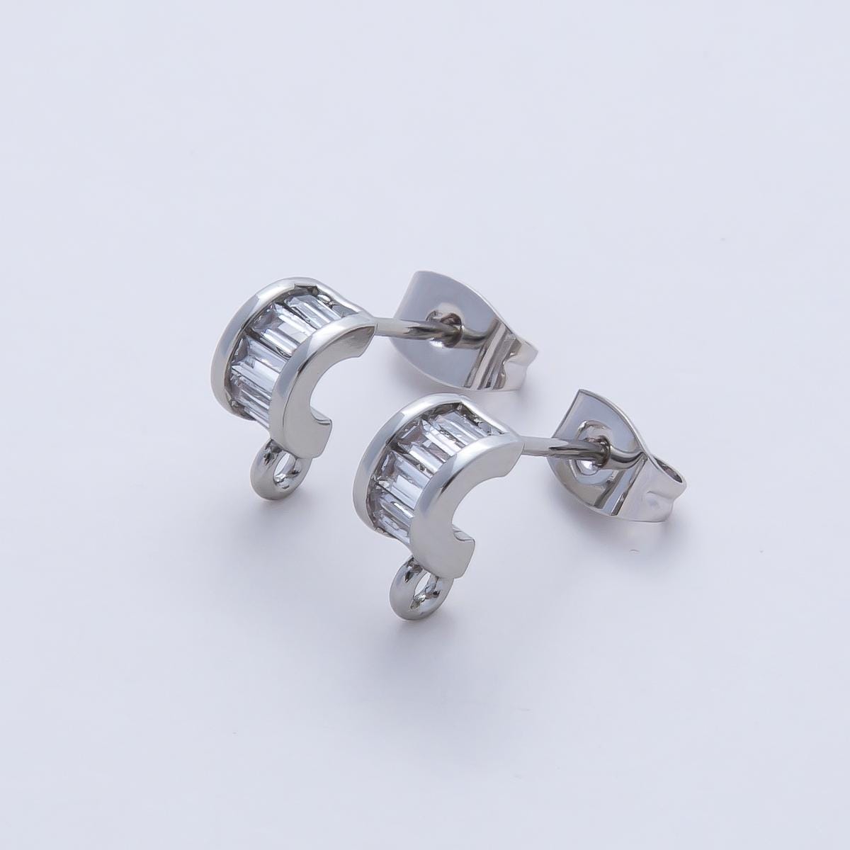 Mini 18K Gold Filled Geometric Earrings CZ Baguette Stud Earrings with Closed Loop for Jewelry Making Earring Supply Z-1638
