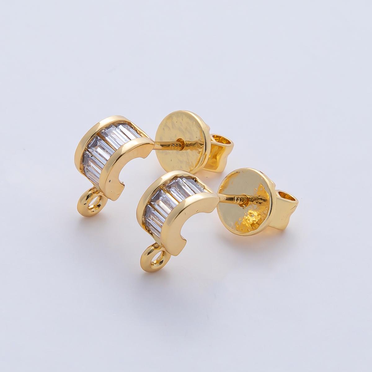 Mini 18K Gold Filled Geometric Earrings CZ Baguette Stud Earrings with Closed Loop for Jewelry Making Earring Supply Z-1638