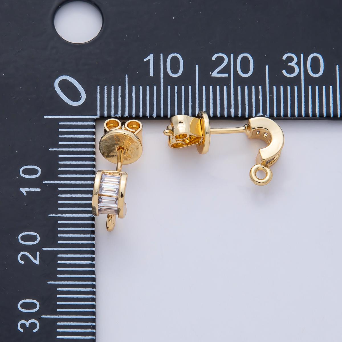 Mini 18K Gold Filled Geometric Earrings CZ Baguette Stud Earrings with Closed Loop for Jewelry Making Earring Supply Z-1638