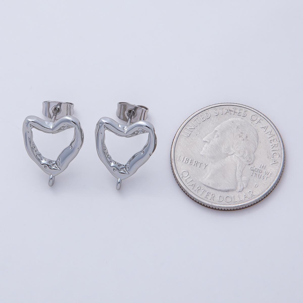 Mini 18K Gold Filled Molten Heart Stud Earrings with Closed Loop for Jewelry Making Earring Supply Z-1639