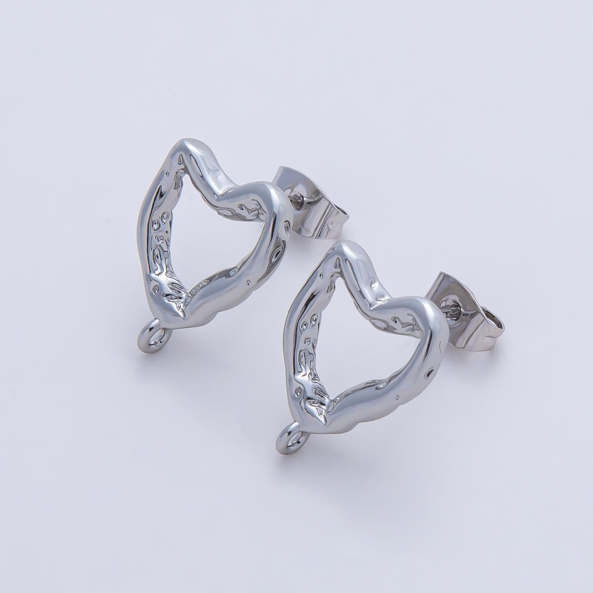 Mini 18K Gold Filled Molten Heart Stud Earrings with Closed Loop for Jewelry Making Earring Supply Z-1639
