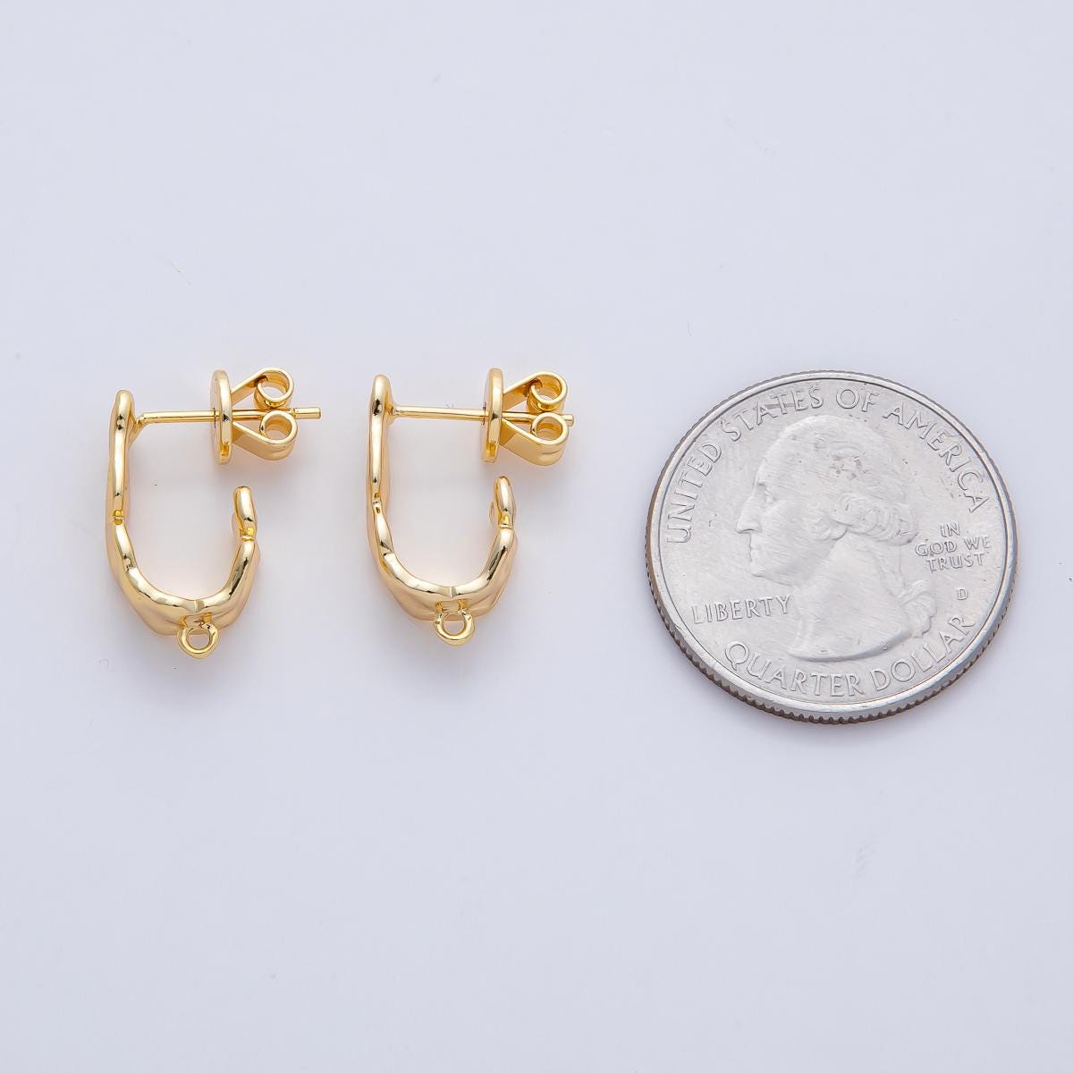 Mini 18K Gold Filled Molten C hoop Stud Earrings with Closed Loop for Jewelry Making Earring Supply Z-1640