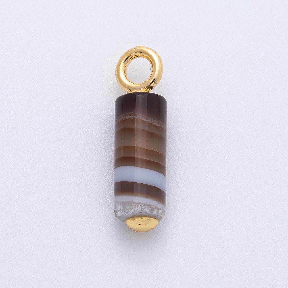 18K Gold Filled 29.5mm Agate Gemstone Cylinder Tube Drop Charm DIY Jewelry Supply Finding for Custom Necklace | AK147