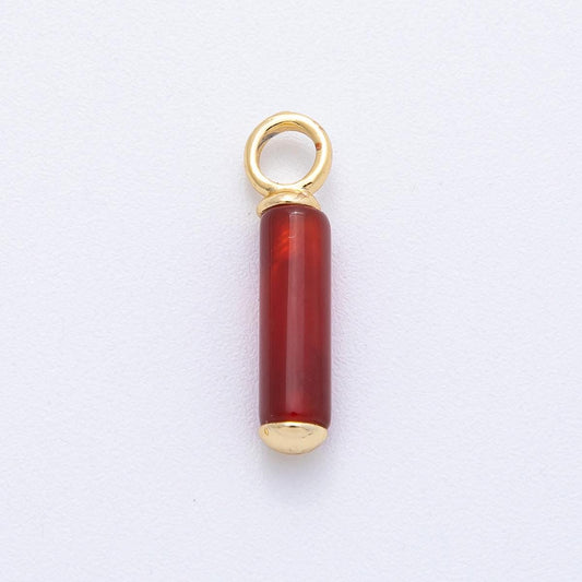 18K Gold Filled 20.8mm Red Carnelian Gemstone Cylinder Tube Drop Charm DIY Jewelry Supply Finding for Custom Necklace | AK148