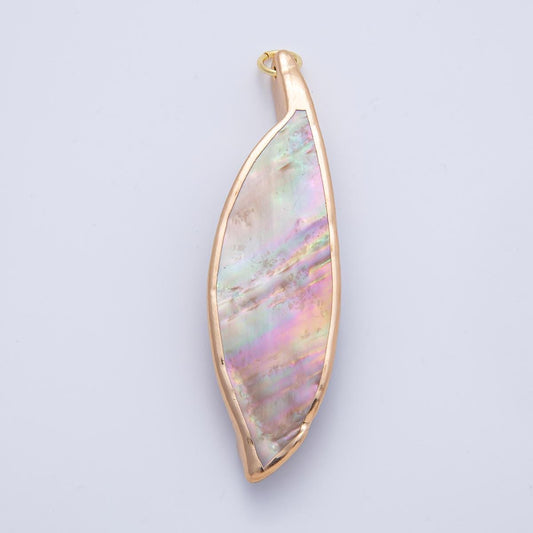 Long Oval abalone charm Colorful shell pendant Leaf shaped pendant for diy handmade jewelry making supply AK063