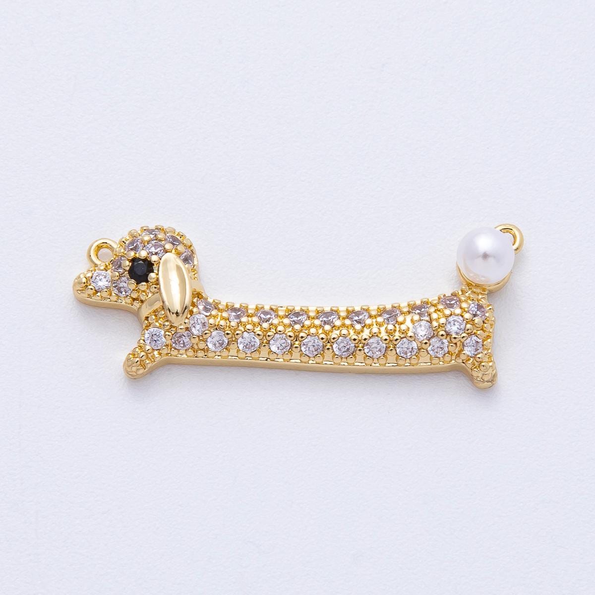24K Gold Filled 10.7mm Dachshund Dog Pet Shell Pearl Micro Paved Connector DIY Jewelry Supplies for Custom Necklace & Bracelet | Y171