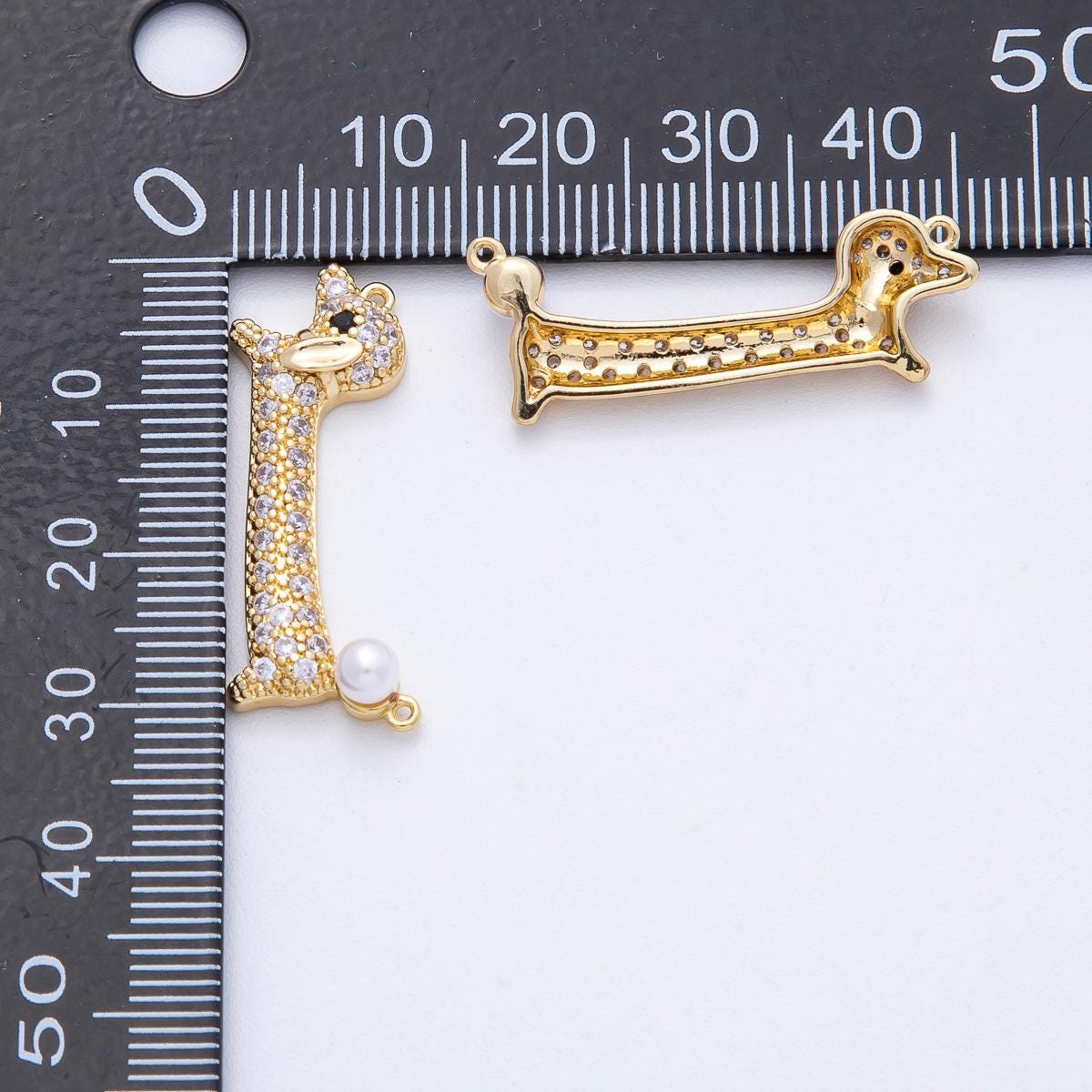 24K Gold Filled 10.7mm Dachshund Dog Pet Shell Pearl Micro Paved Connector DIY Jewelry Supplies for Custom Necklace & Bracelet | Y171