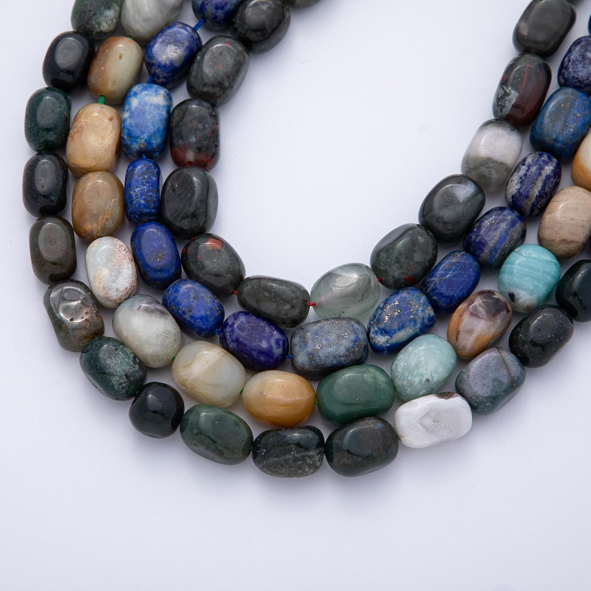 13mm Bloodstone, Moss Agate, Amazonite, Lapis Lazuli Pebble Nugget Natural Gemstone Strand Finding DIY Custom Jewelry Supply | WA-A3926