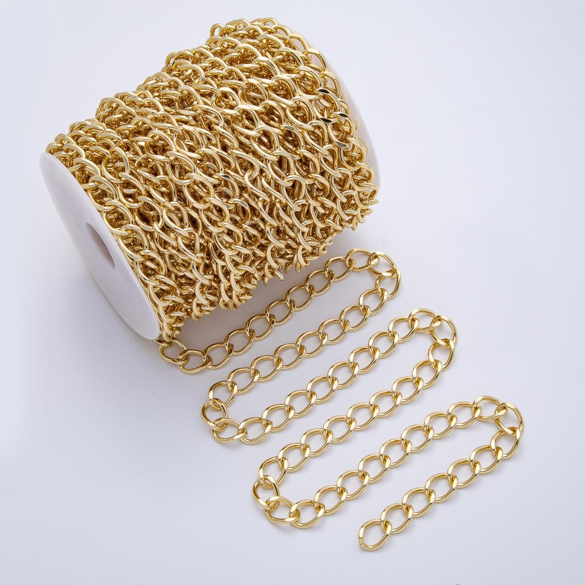 18K Gold Filled 16mm Minimalist Curb Cable Unfinished Chain by Yard Wholesale Bulk DIY Custom Jewelry Supply for Necklace | Roll-1804