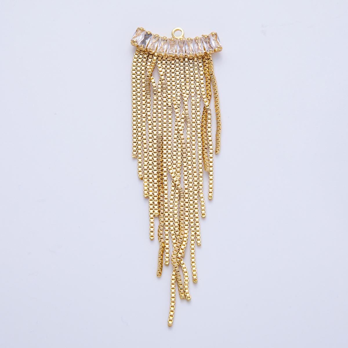 Gold Plated Box Chain Tassel Pendants Sweeper Drop Dangle Charms with Clear Baguette CZ for DIY Earrings & Necklaces Z1646