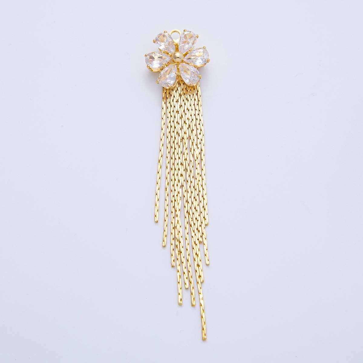 Drippy Gold Chain Tassel Pendants with Flower Clear CZ Dangle Charms for DIY Earrings & Necklaces Z1649