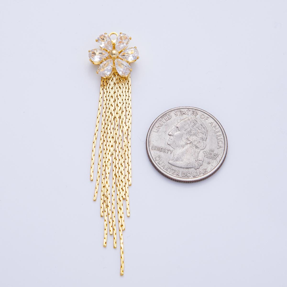 Drippy Gold Chain Tassel Pendants with Flower Clear CZ Dangle Charms for DIY Earrings & Necklaces Z1649