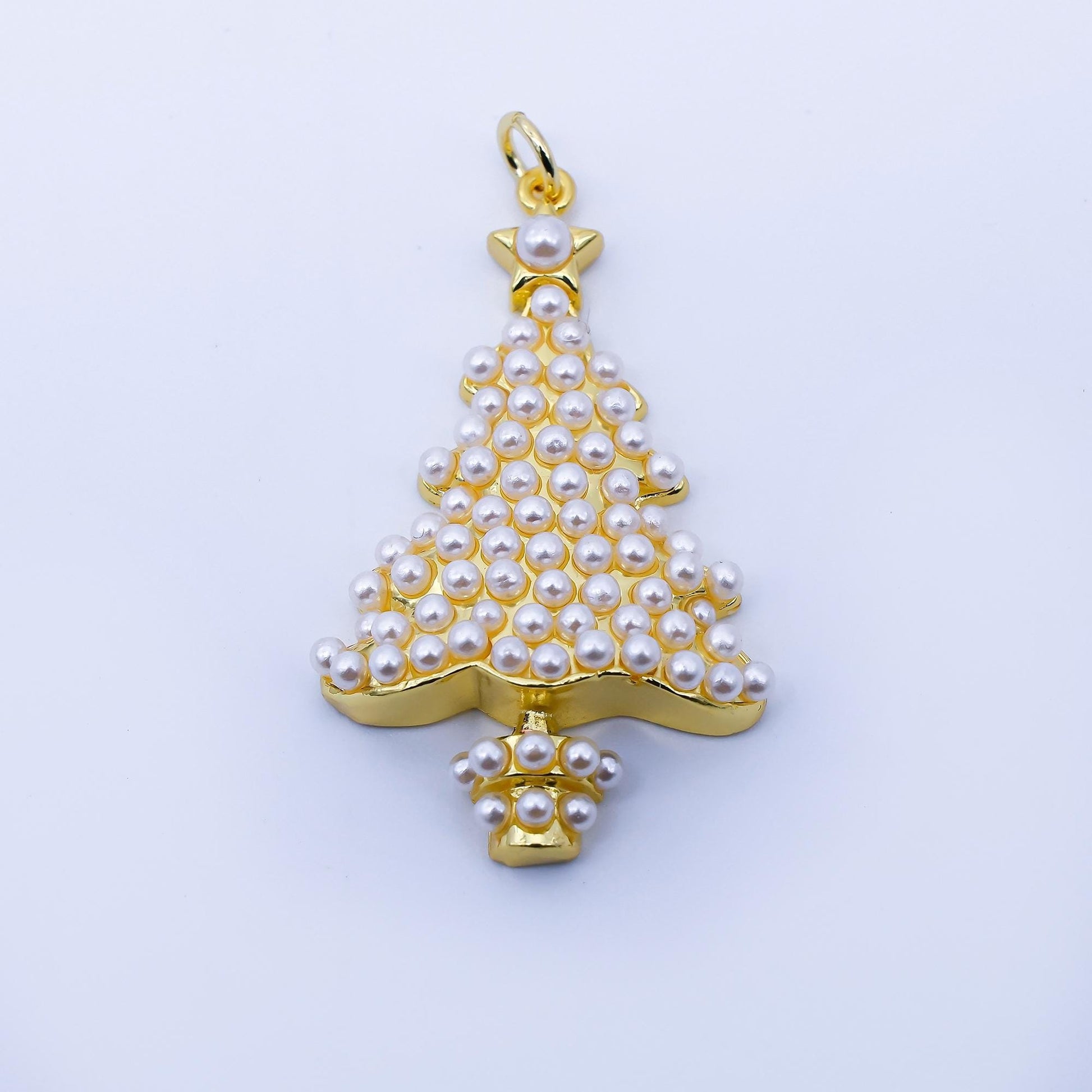Dainty Christmas Tree Charm Mini 18k gold filled Pearl for Christmas holiday season greetings pendant | C813