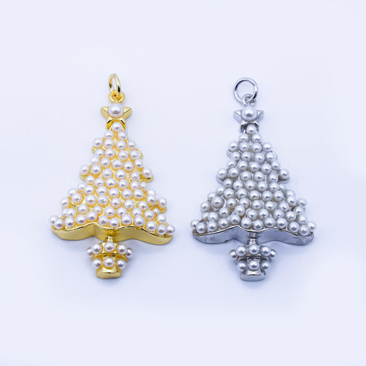 Dainty Christmas Tree Charm Mini 18k gold filled Pearl for Christmas holiday season greetings pendant | C813