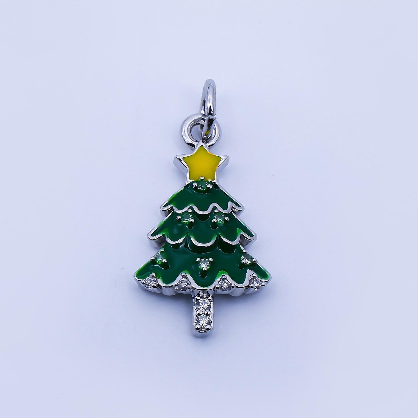 Dainty Christmas Tree Charm Green Enamel 18k gold filled Star for Christmas holiday season greetings pendant | C938