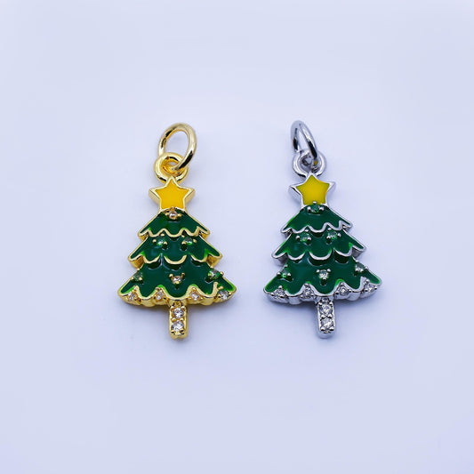 Dainty Christmas Tree Charm Green Enamel 18k gold filled Star for Christmas holiday season greetings pendant | C938