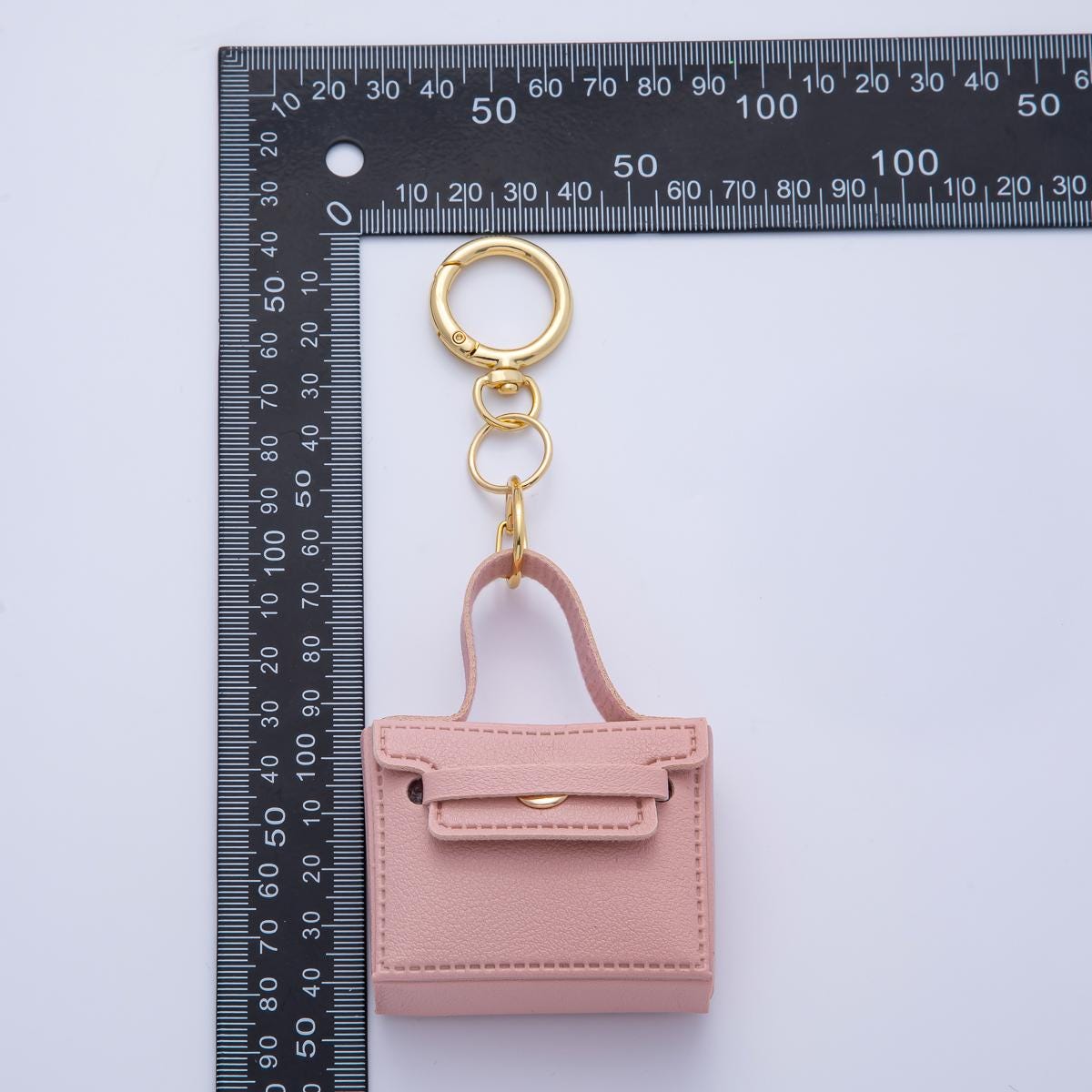 18K Gold Filled Pink Bag Ear Bud Case Bag Charm Push Gate Mini Purse Keychain or Key Ring Accessories | WB-00286