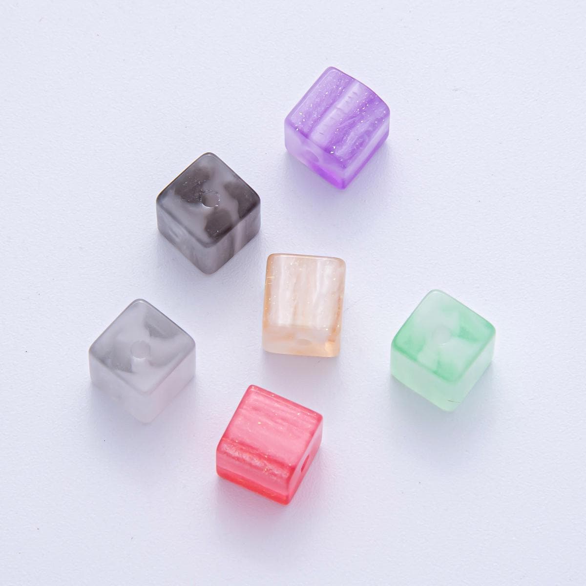8mm Black, Purple, Orange, White, Green, Pink Glitter Resin Square Bead Set DIY Jewelry Supply for Custom Necklace Bracelet | B566