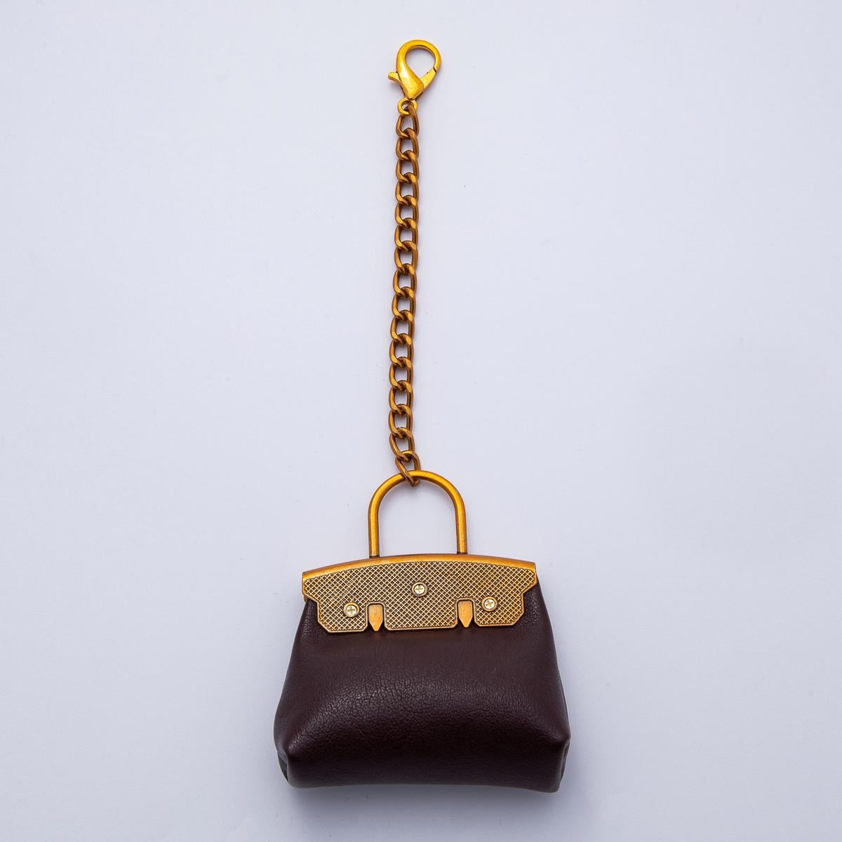 Stainless Steel Dark Brown Bag Ear Bud Case Bag Charm Lobster Clasps Mini Vintage Purse Accessories | WB-00288