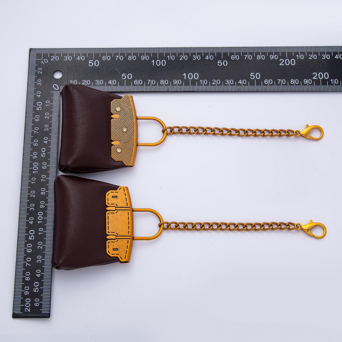 Stainless Steel Dark Brown Bag Ear Bud Case Bag Charm Lobster Clasps Mini Vintage Purse Accessories | WB-00288