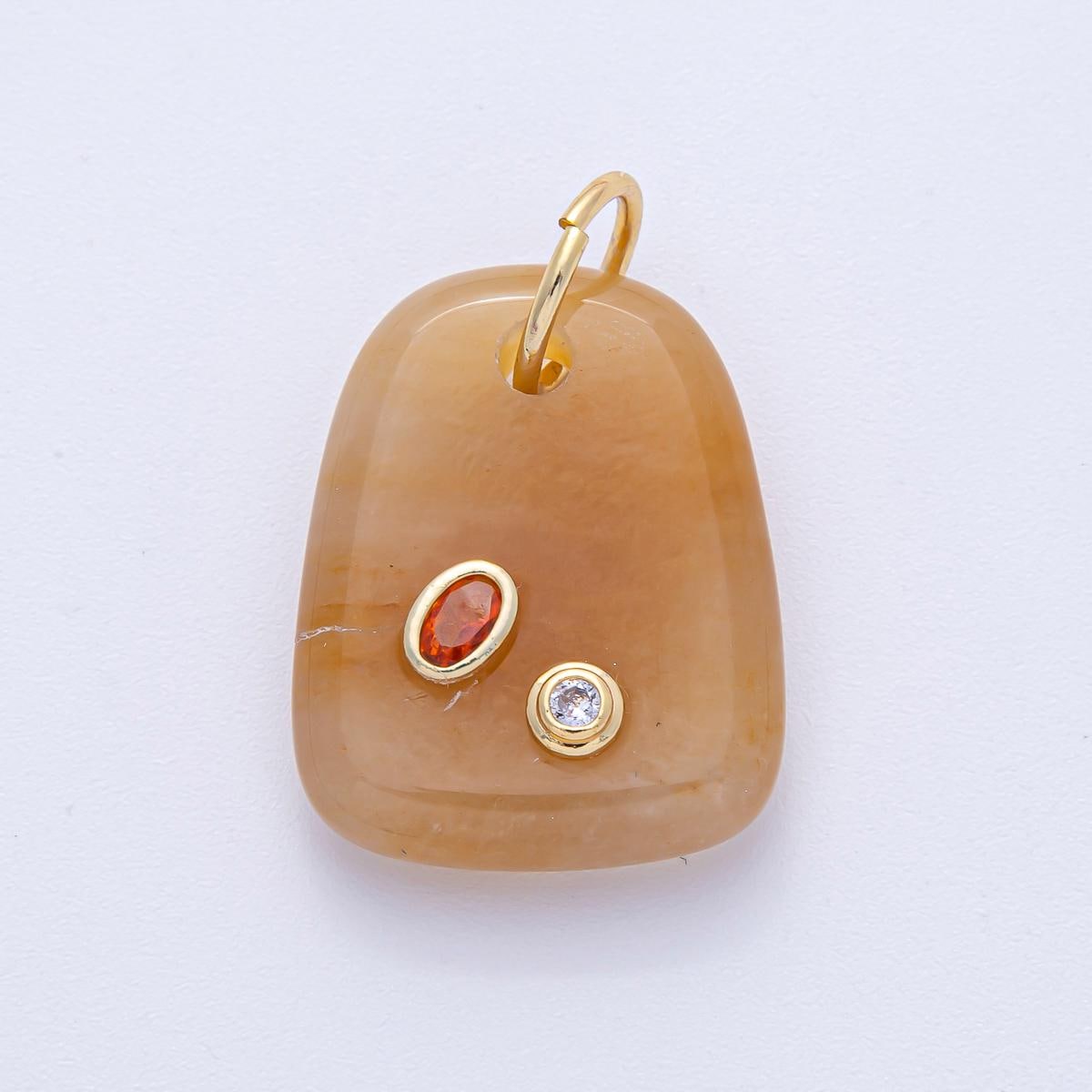 18K Gold Filled Natural Stone Pendant GemStone Charm Necklace with CZ Stone for DIY Jewelry Making Supply AK055